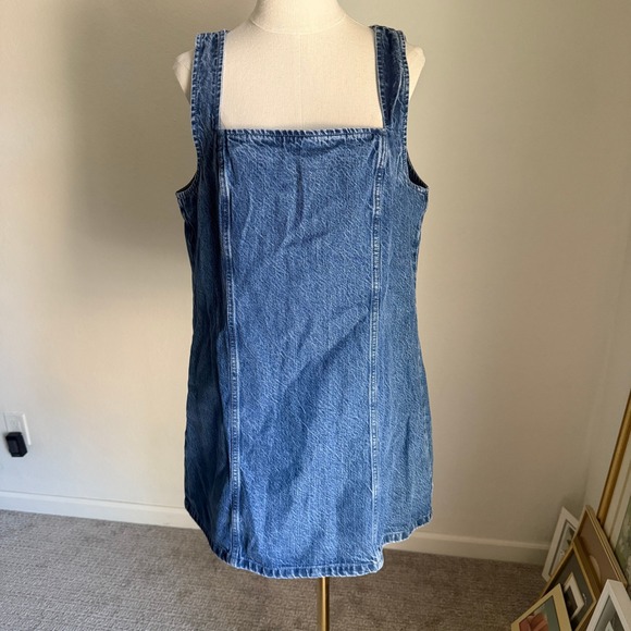 Abercrombie & Fitch Mila Square Neck Denim Dress Large Petite A Line Mini Jean - Picture 1 of 10